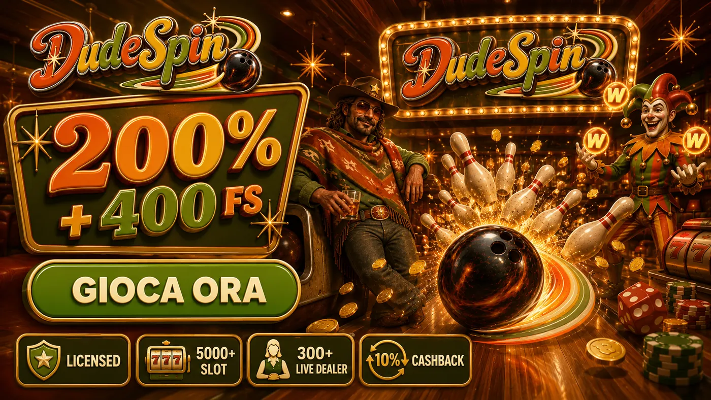 Bonus DudeSpin Casino: 200% + 400 giri gratis — gioca ora